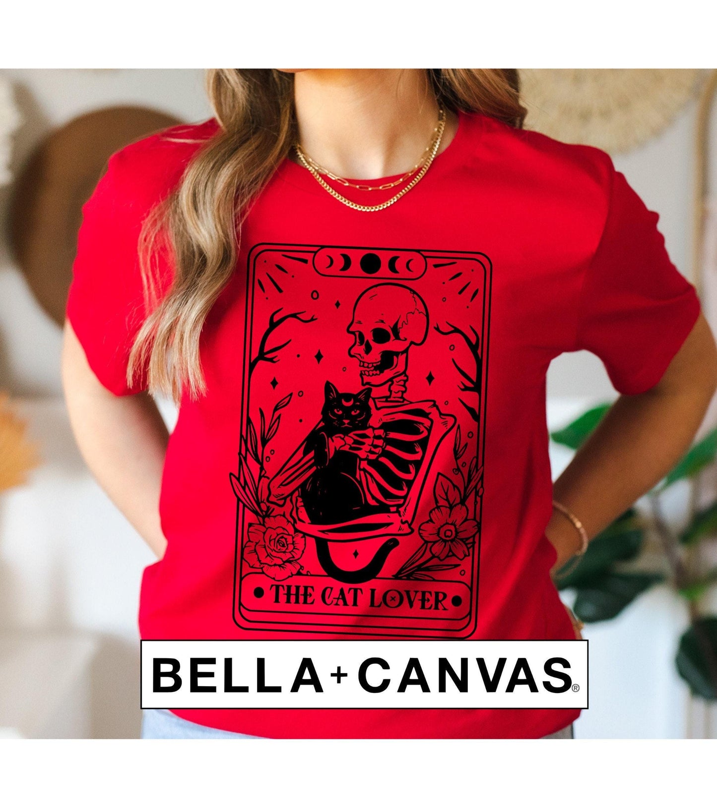 Tarot Card The Cat Lover Skeleton Womens Graphic T-Shirt
