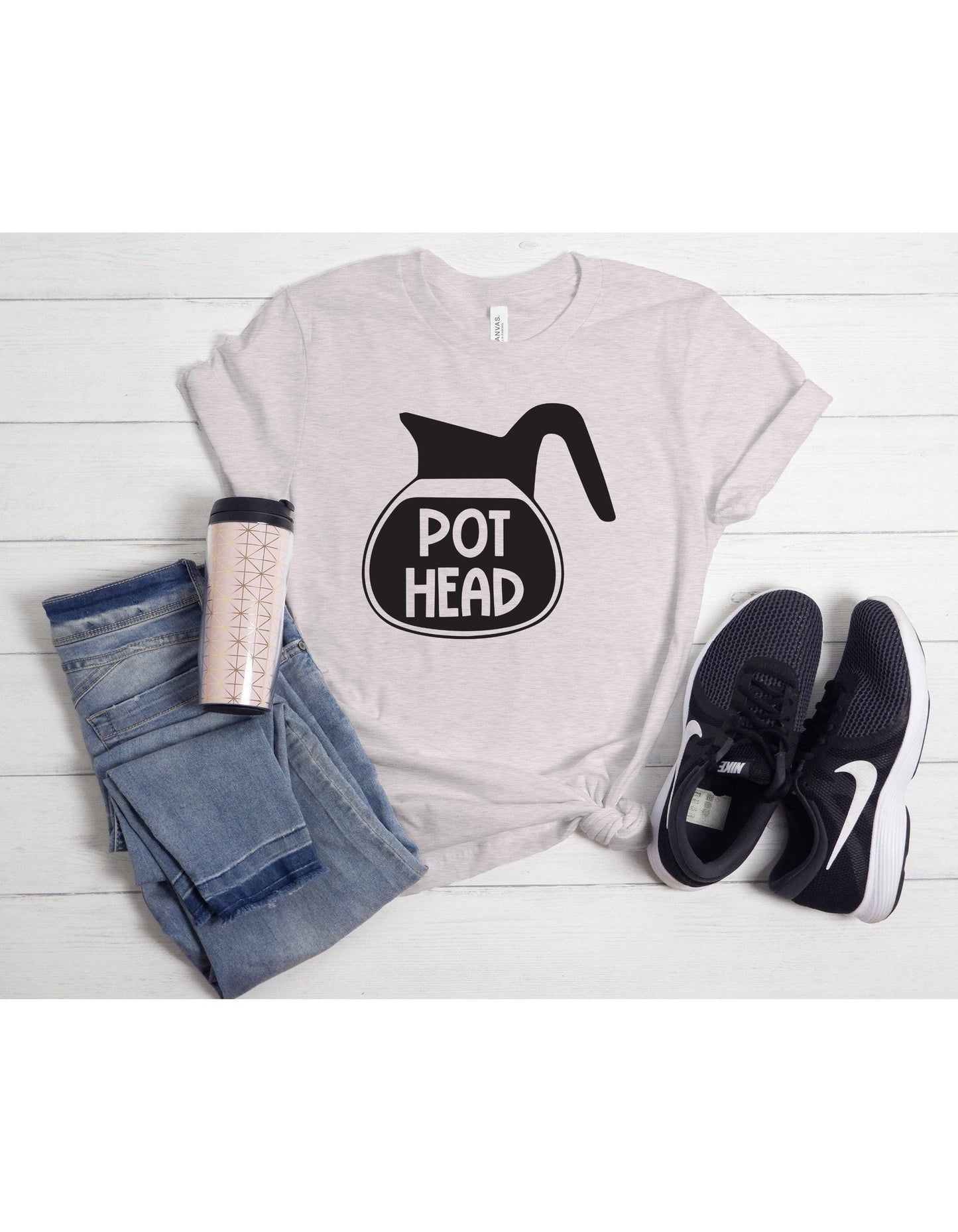 Pot Head Funny Coffee Lover Graphic T-Shirt