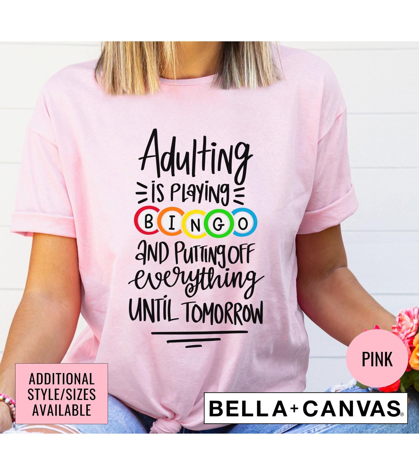 Funny Adulting Is Playing Bingo And Putting Off Everything Until Tomorrow Women's Graphic T-Shirt