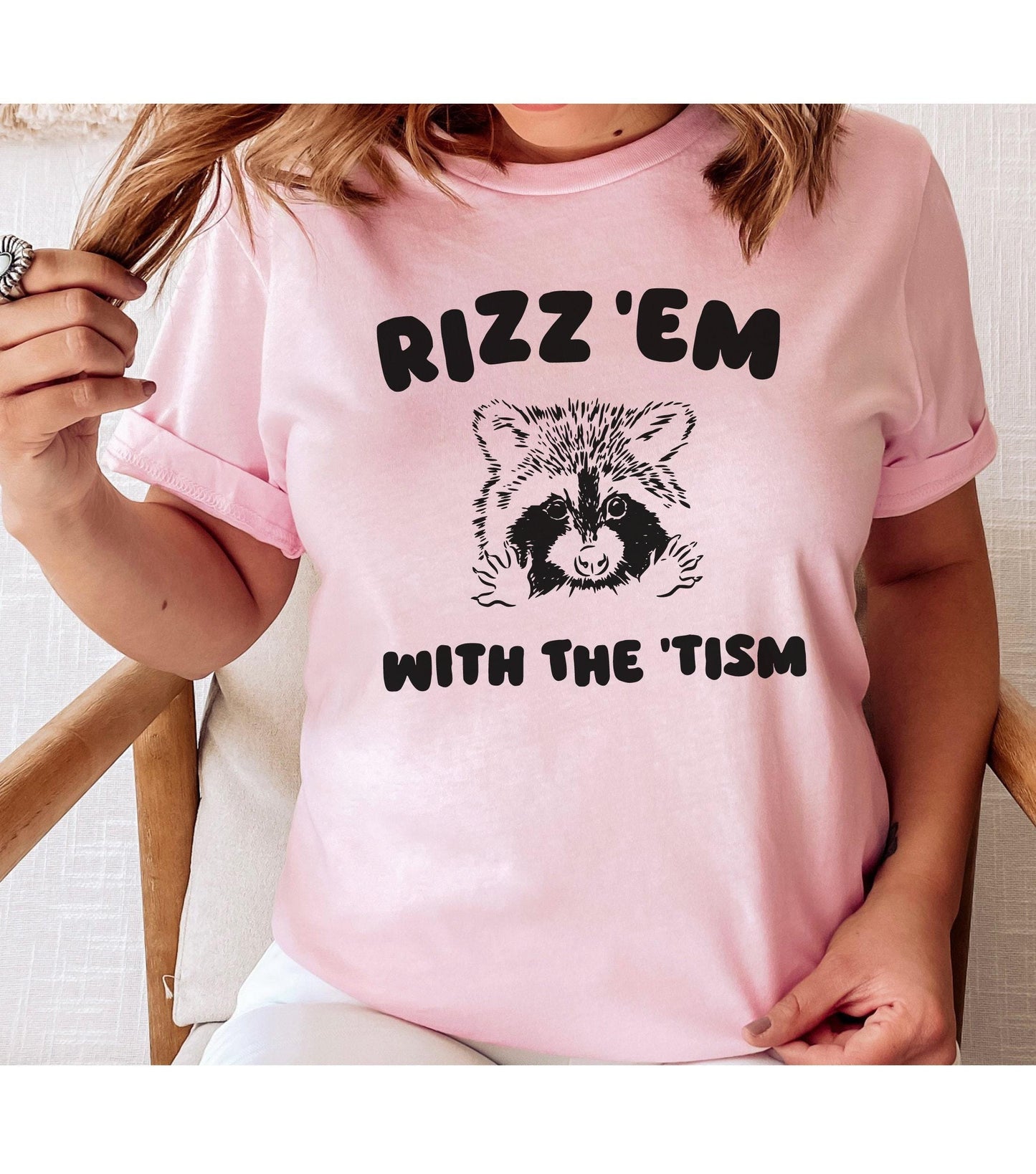 Rizz Em With The Tism Raccoon Graphic T-Shirt