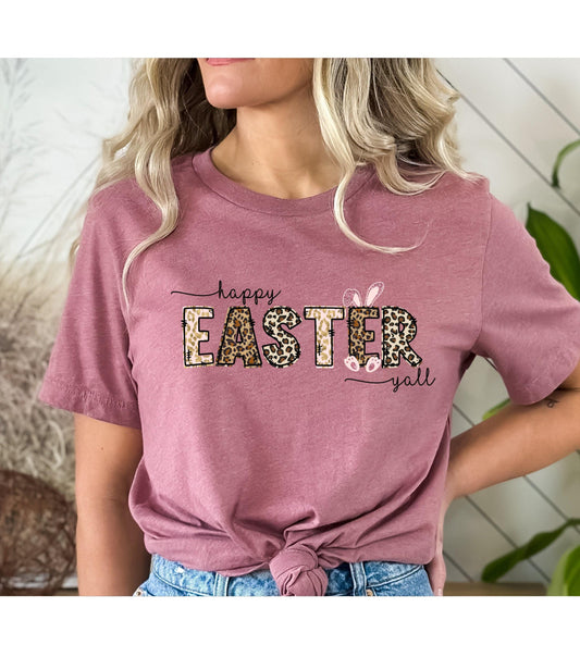 Happy Easter Y'all Leopard Print Women's Graphic T-Shirt