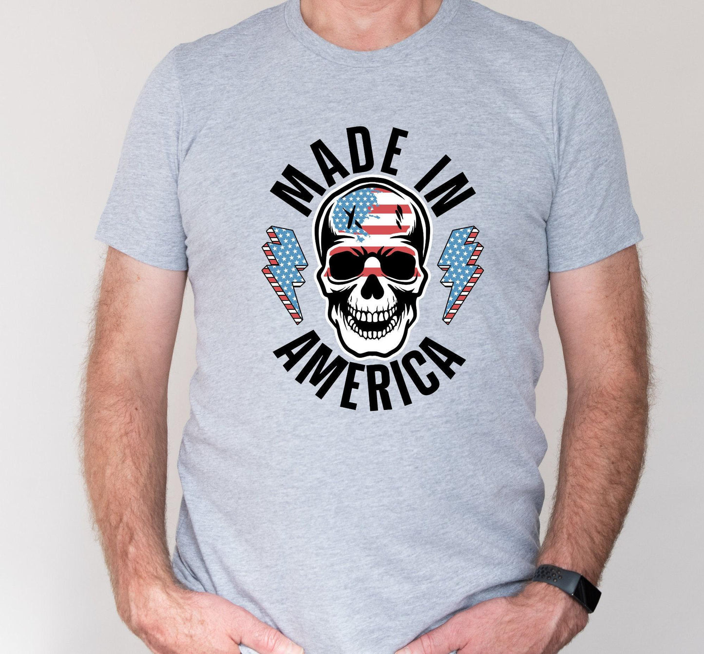 Made In America Skeleton Lightning Bolt July 4th Graphic T-Shirt