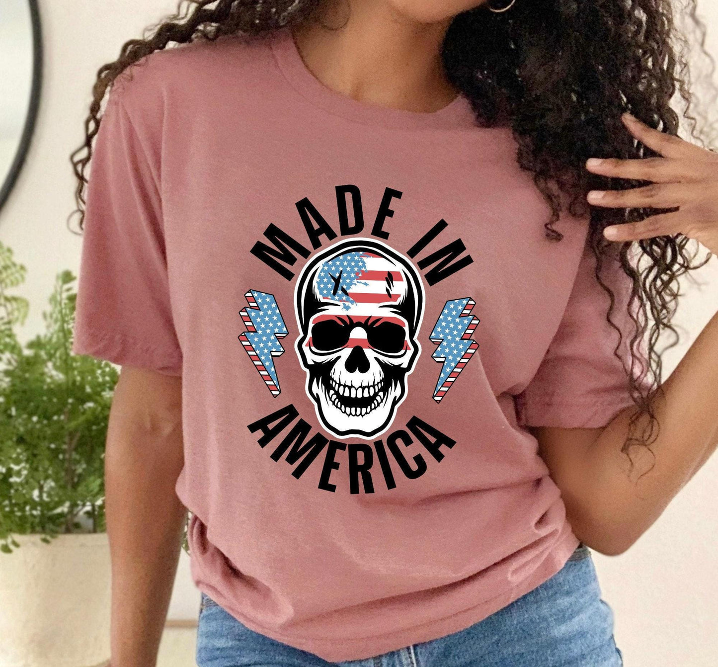 Made In America Skeleton Lightning Bolt July 4th Graphic T-Shirt