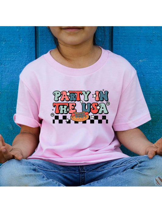 Party In The USA Peace Sign Hot Dog July 4th Graphic T-Shirt
