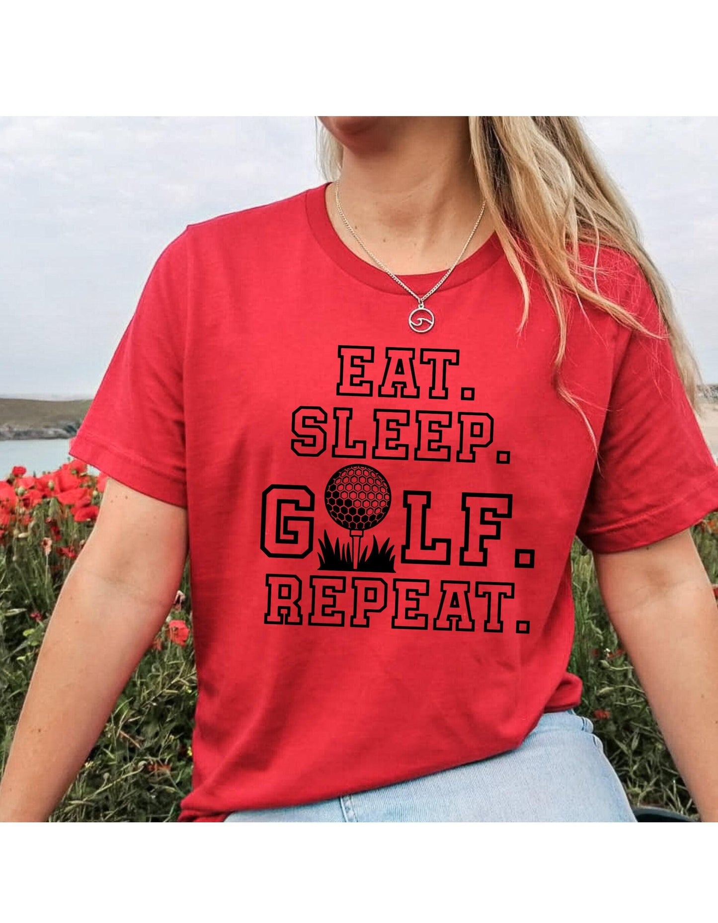 Eat Sleep Golf Repeat Golf Ball Graphic T-Shirt