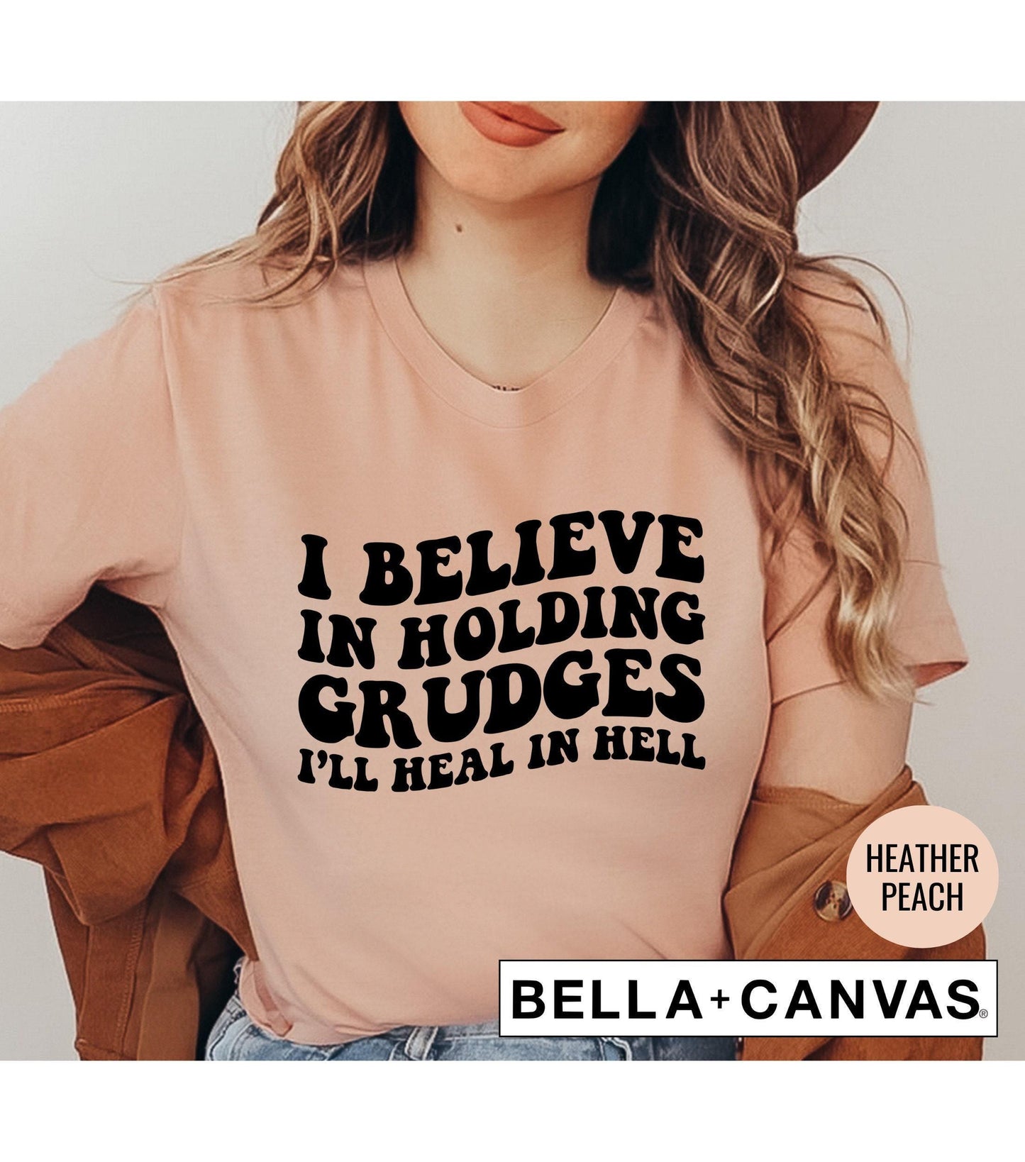 I Believe In Holding Grudges I'll Heal In Hell Retro Wavy Letters Graphic T-Shirt