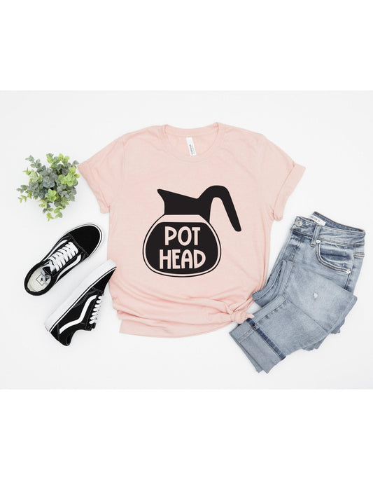 Pot Head Funny Coffee Lover Graphic T-Shirt