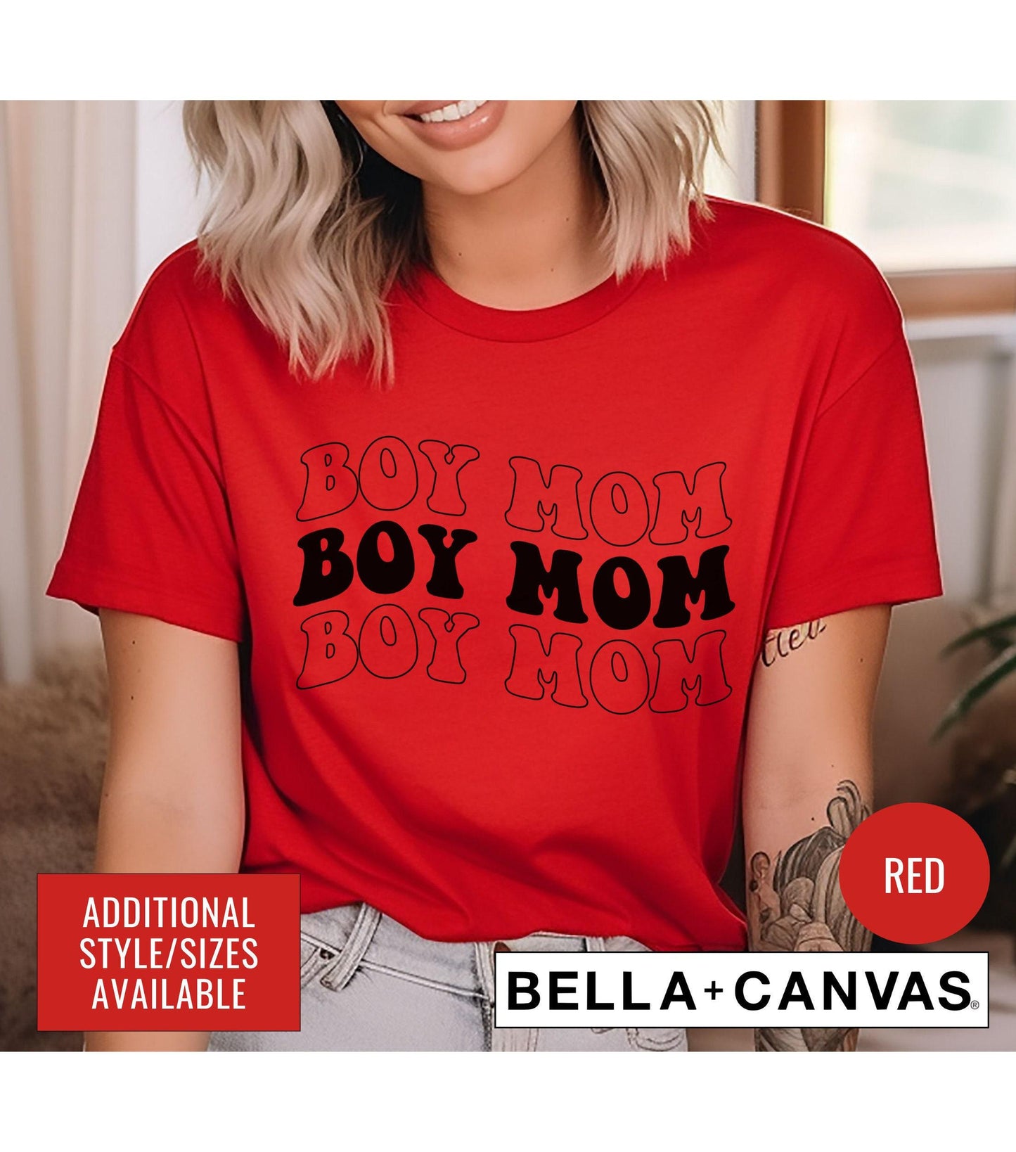 Boy Mom Wavy Stacked Text Women's Graphic T-Shirt