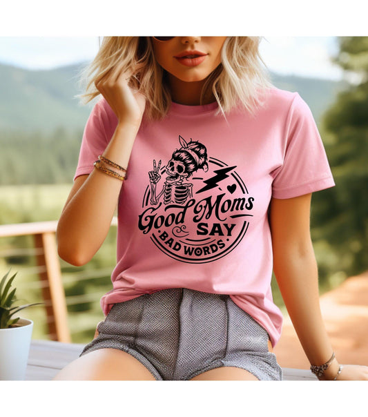 Good Moms Say Bad Words Skeleton Peace Sign Women's Graphic T-Shirt