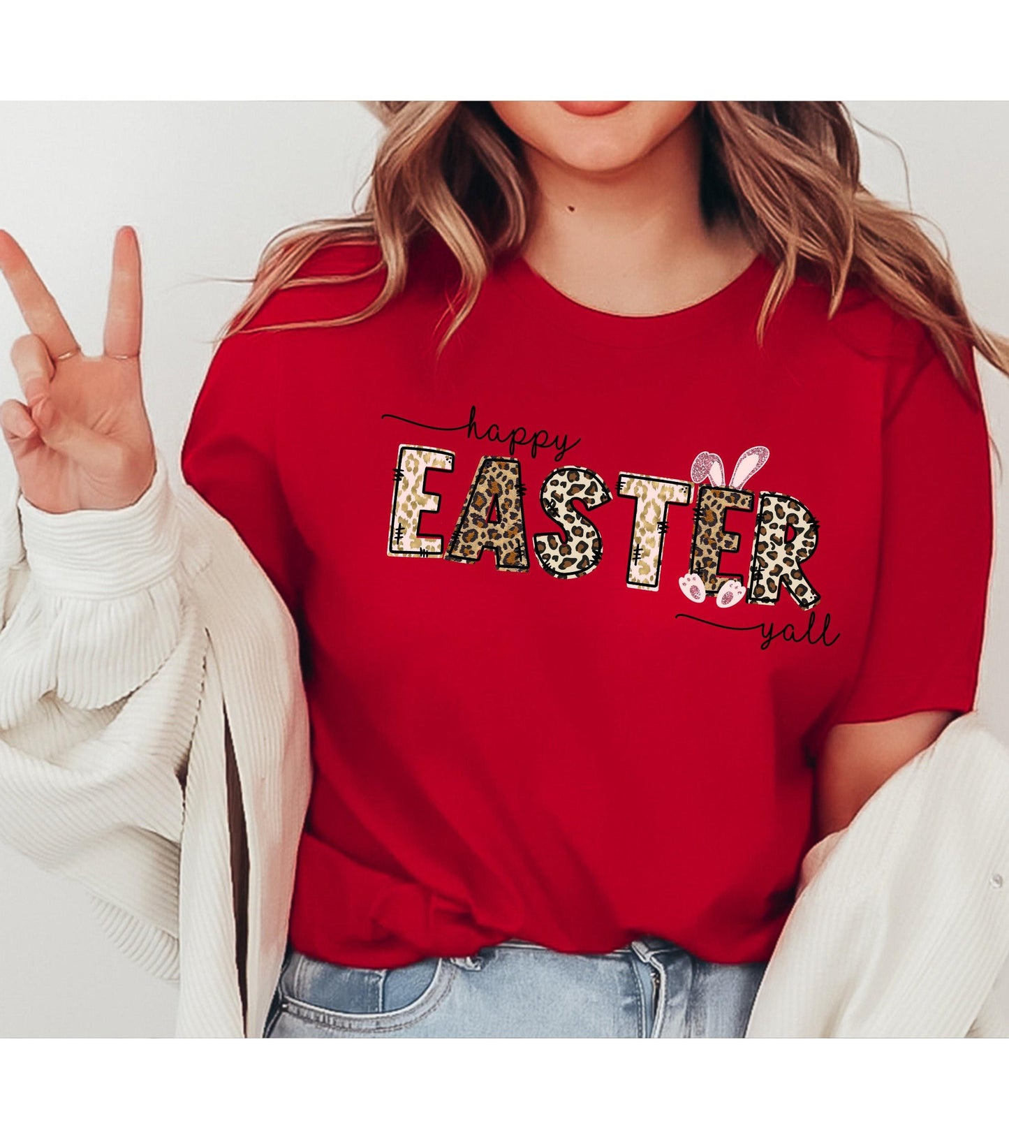 Happy Easter Y'all Leopard Print Women's Graphic T-Shirt