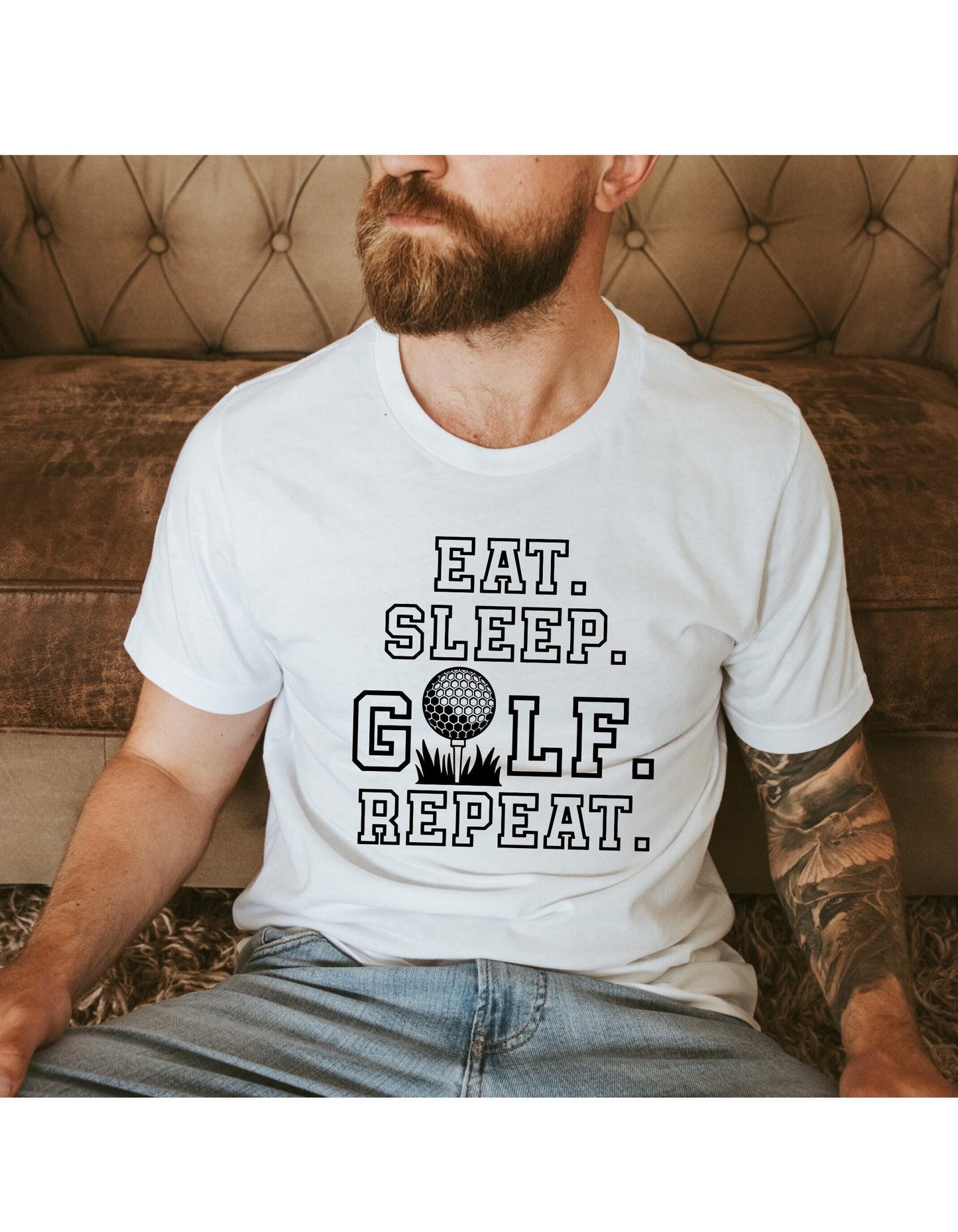 Eat Sleep Golf Repeat Golf Ball Graphic T-Shirt
