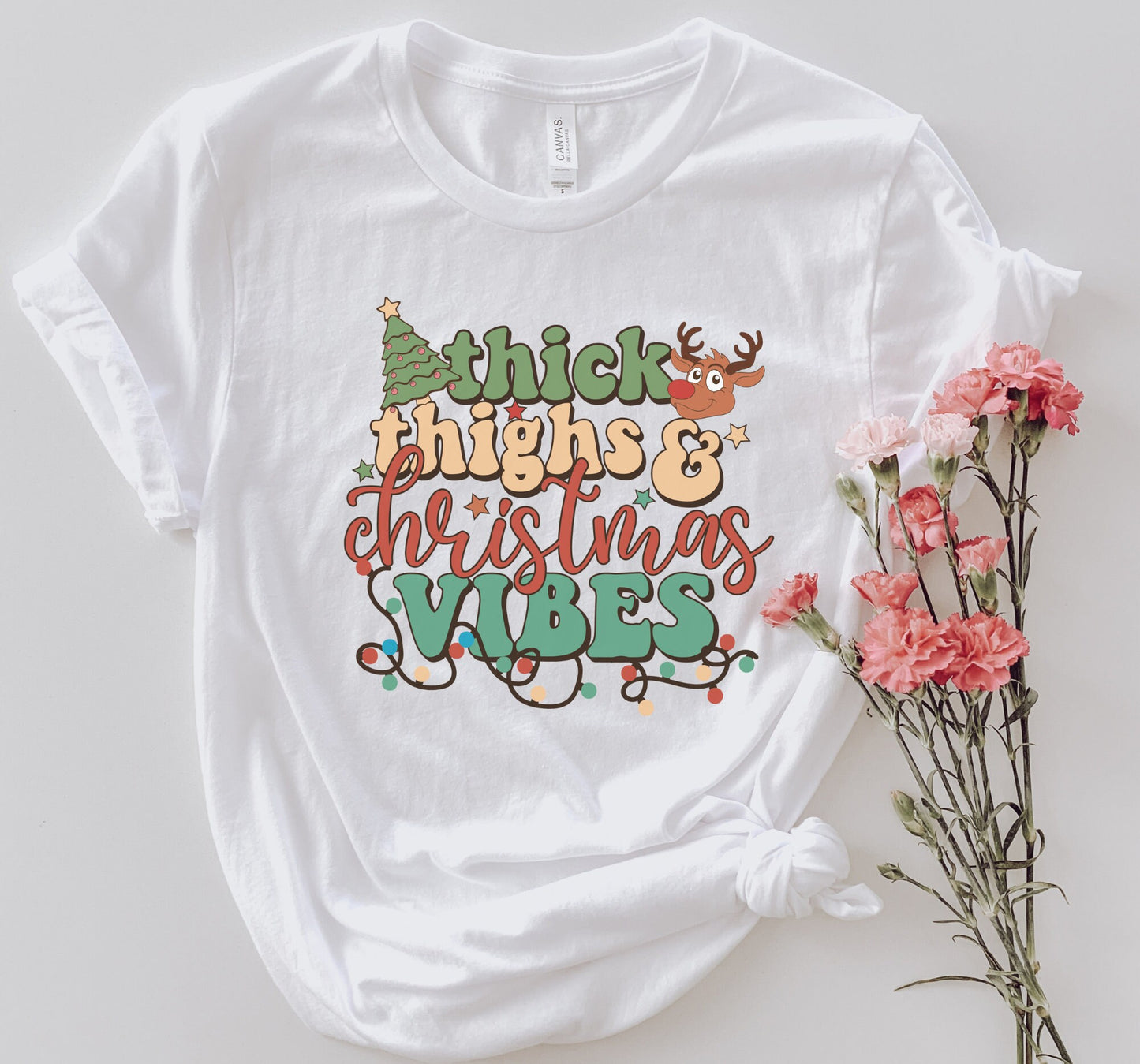 Thick Thighs And Christmas Vibes Graphic T-Shirt