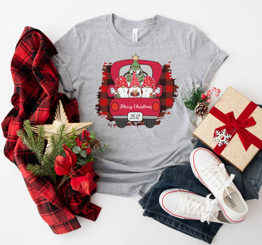 Merry Christmas Gnomes In A Truck Graphic T-Shirt