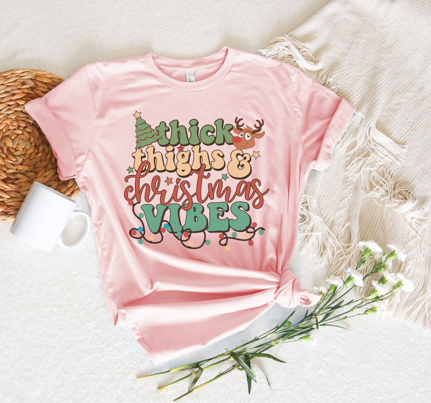 Thick Thighs And Christmas Vibes Graphic T-Shirt