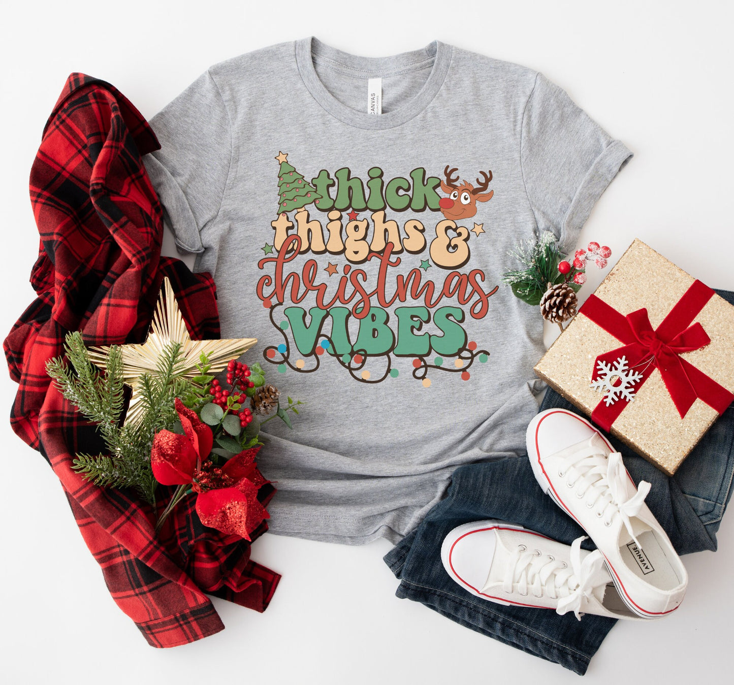 Thick Thighs And Christmas Vibes Graphic T-Shirt