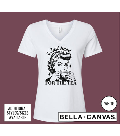 Just Here For The Tea Vintage Retro Woman's Meme Graphic T-Shirt