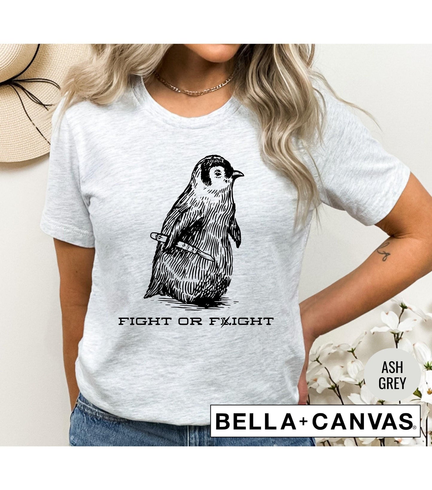 Fight Or Flight Penguin Knife Weird Present Graphic T-Shirt