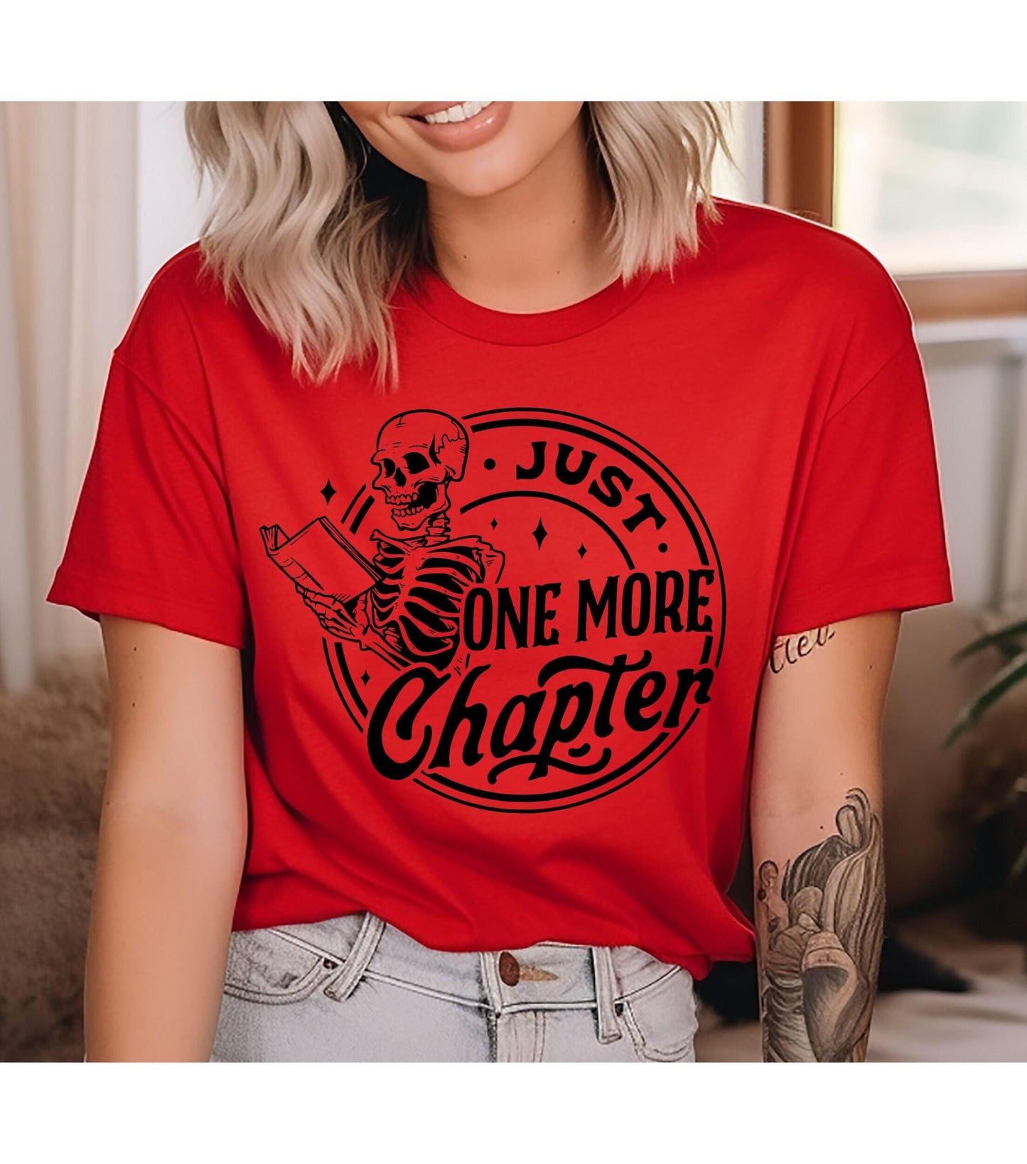 Just One More Chapter Skeleton Book Lover Women's Graphic T-Shirt