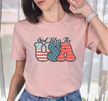 God Bless The USA Red White And Blue American Flag July 4th Graphic T-Shirt