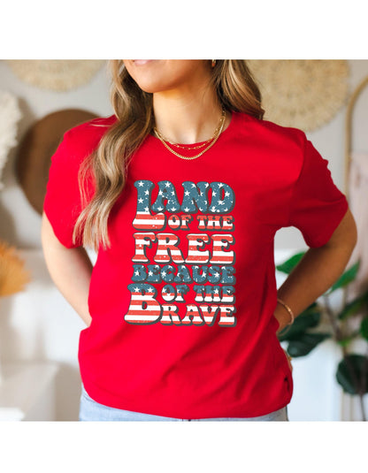 Land Of The Free Because Of The Brave American Flag July 4th Graphic T-Shirt