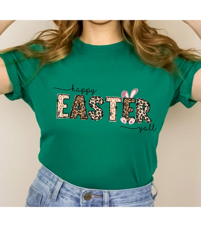 Happy Easter Y'all Leopard Print Women's Graphic T-Shirt