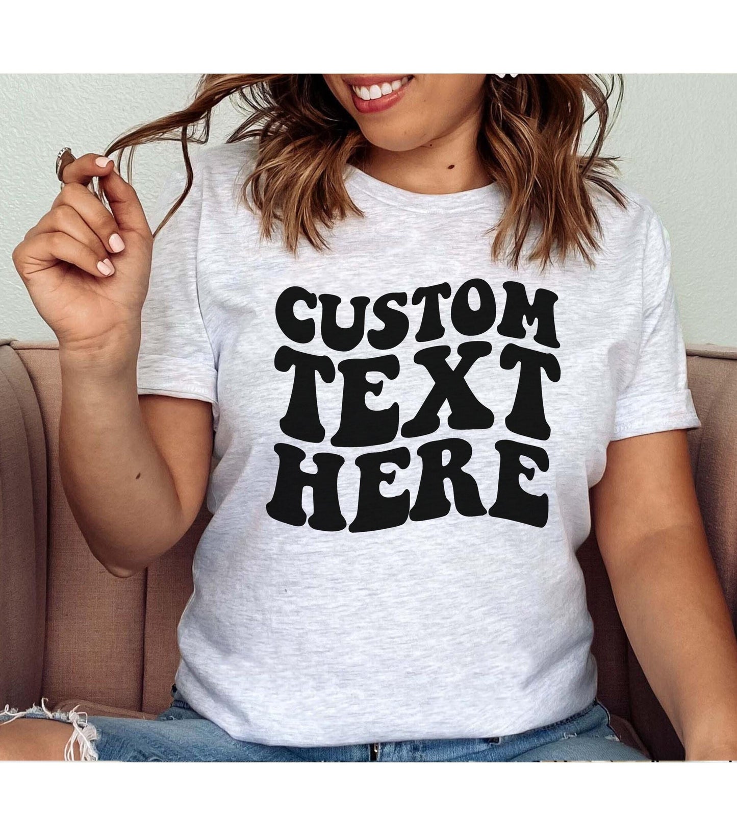 Custom Retro Wavy Font Stacked Text Graphic T-Shirt