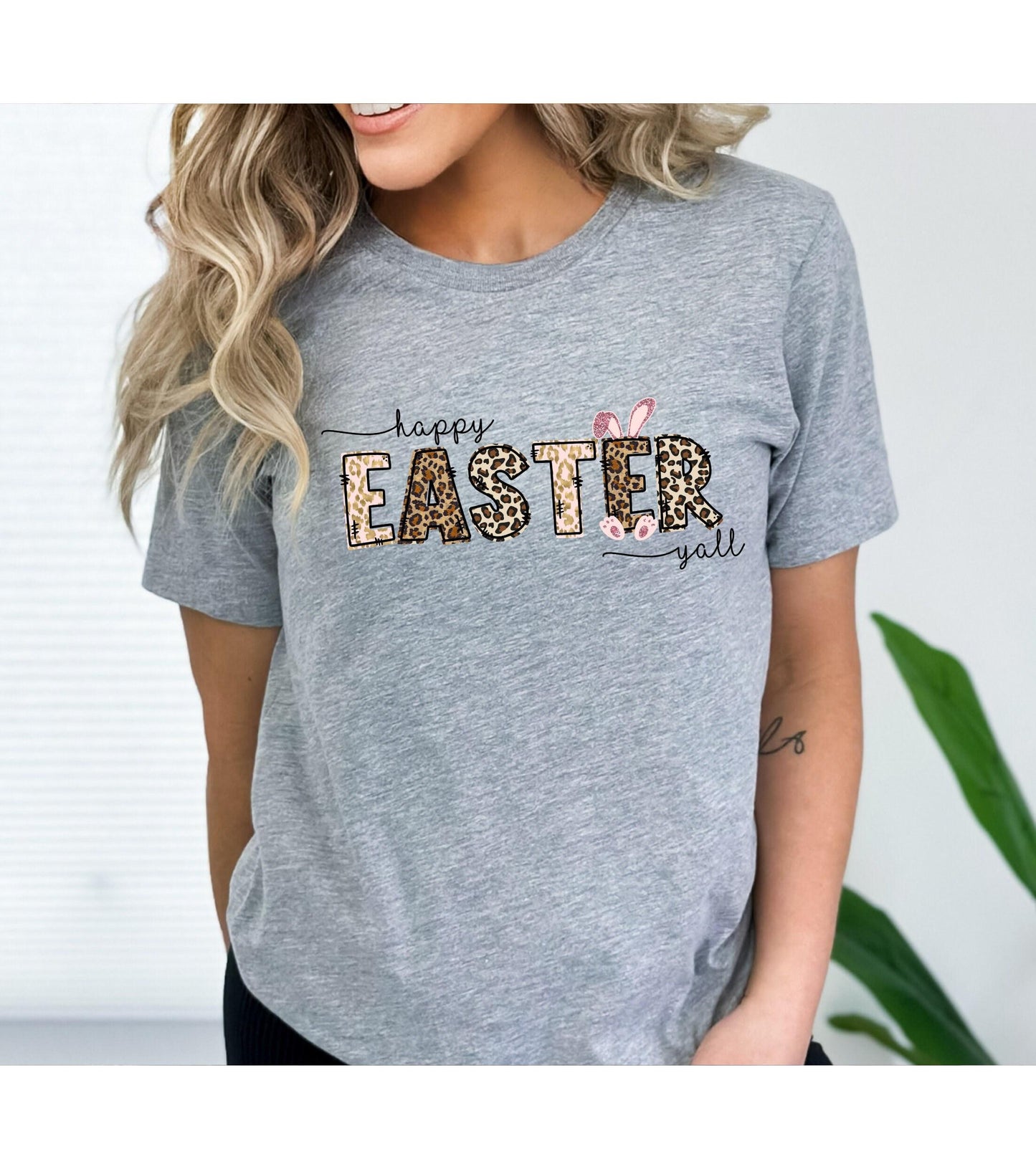 Happy Easter Y'all Leopard Print Women's Graphic T-Shirt