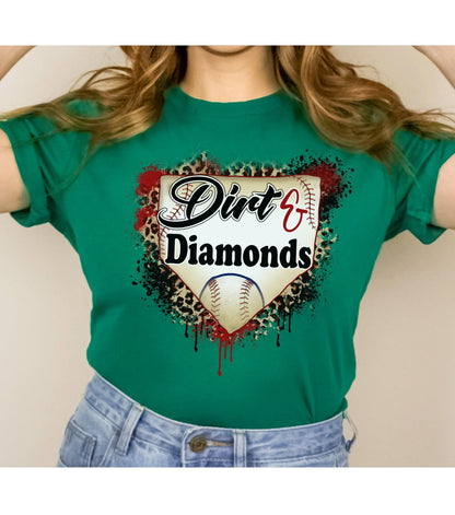 Baseball Dirt And Diamonds Leopard Print Women's Graphic T-Shirt