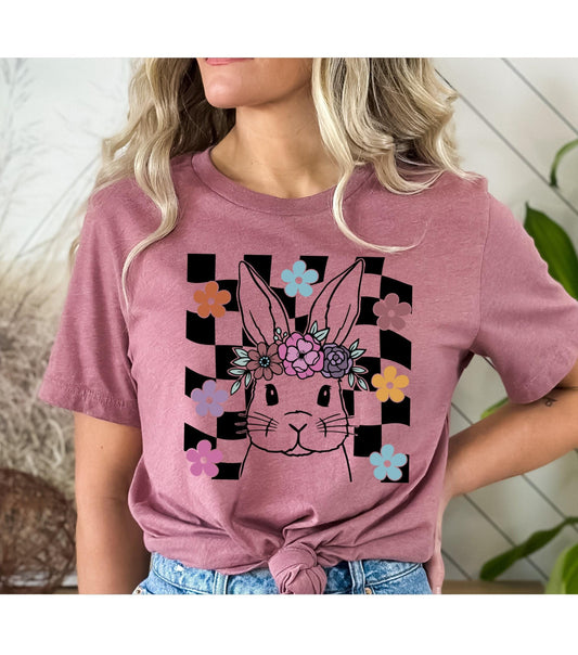 Checkered Easter Bunny Women' Graphic T-Shirt