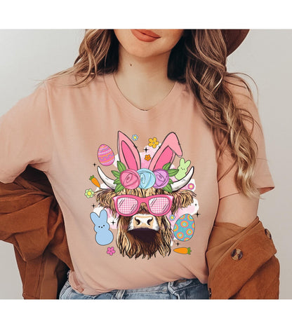 Easter Highland Cow Graphic T-Shirt