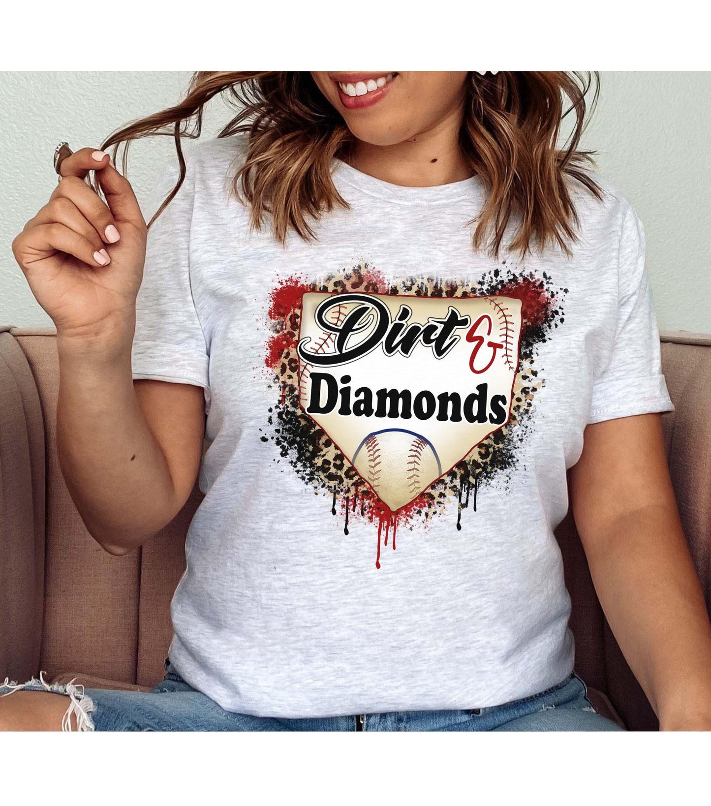 Baseball Dirt And Diamonds Leopard Print Women's Graphic T-Shirt