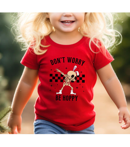 Don't Worry Be Hoppy Easter Bunny Skeleton Graphic T-Shirt