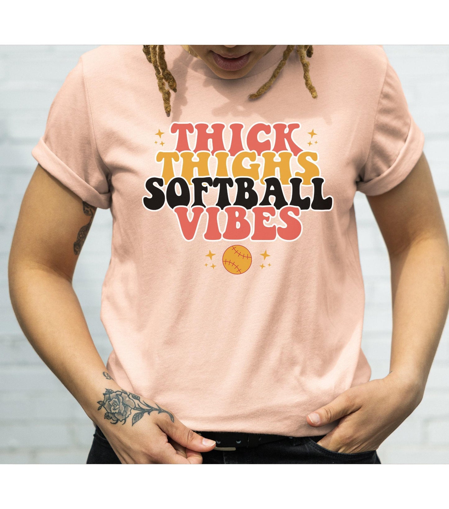 Thick Thighs Softball Vibes Graphic T-Shirt