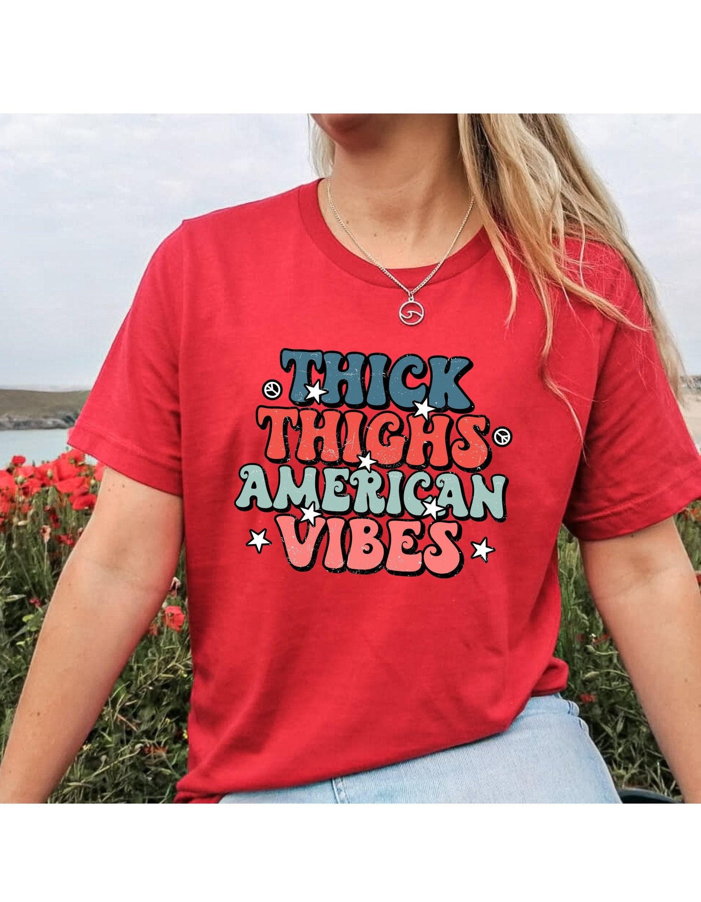 Thick Thighs American Vibes Retro Graphic T-Shirt