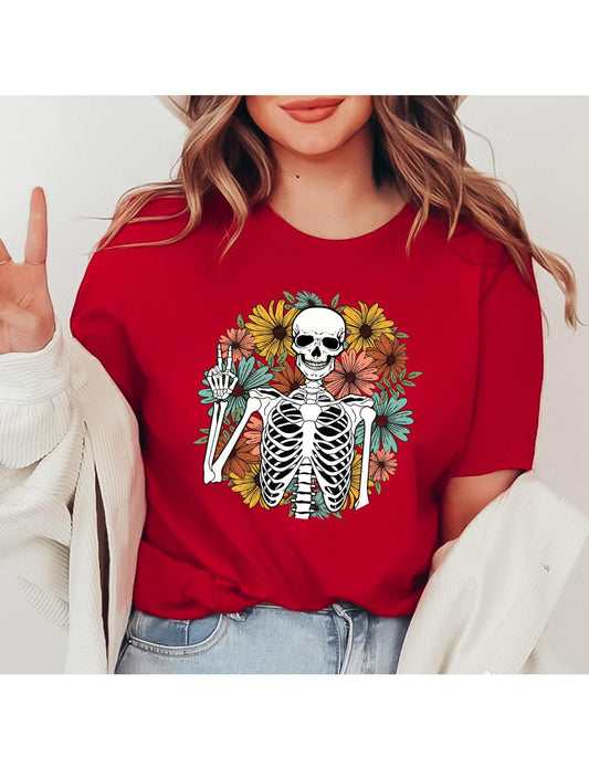 Floral Skeleton Peace Sign Women's Graphic T Shirt