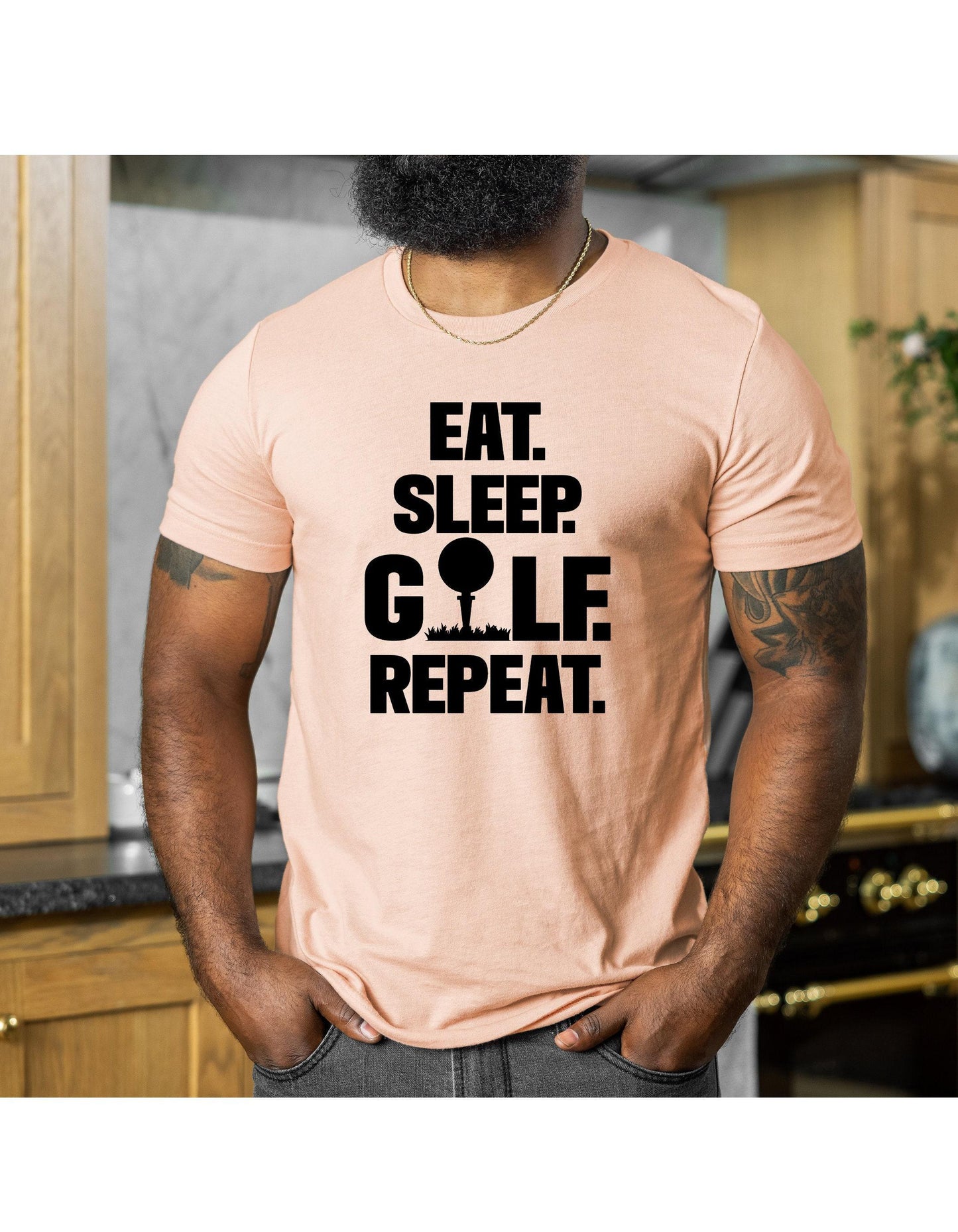 Eat Sleep Golf Repeat Golf Ball Graphic T-Shirt