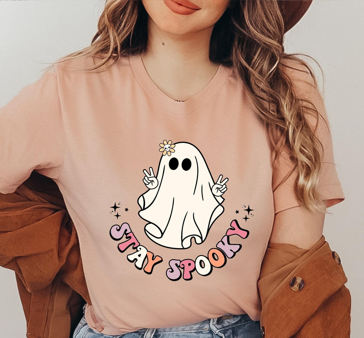 Stay Spooky Hippie Ghost Halloween Graphic T-Shirt