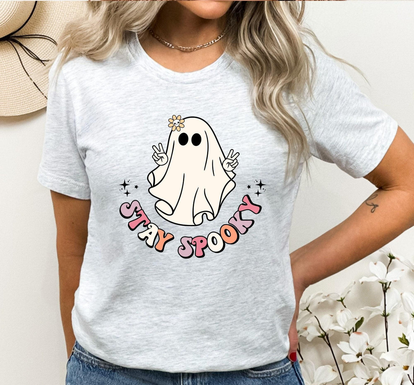 Stay Spooky Hippie Ghost Halloween Graphic T-Shirt