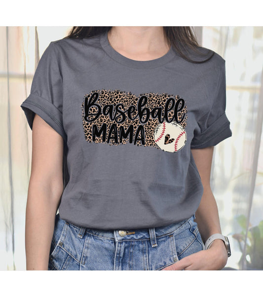 Baseball Mama Leopard Print Women's Graphic T-Shirt