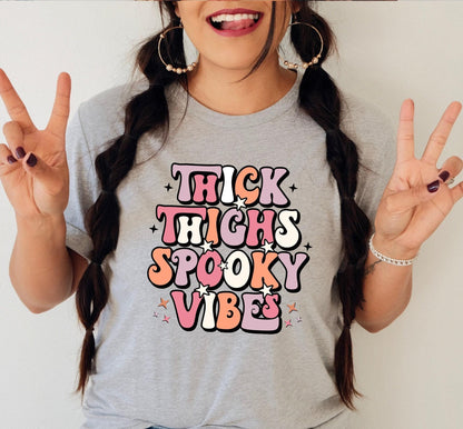 Thick Thighs And Spooky Vibes Halloween Graphic T-Shirt