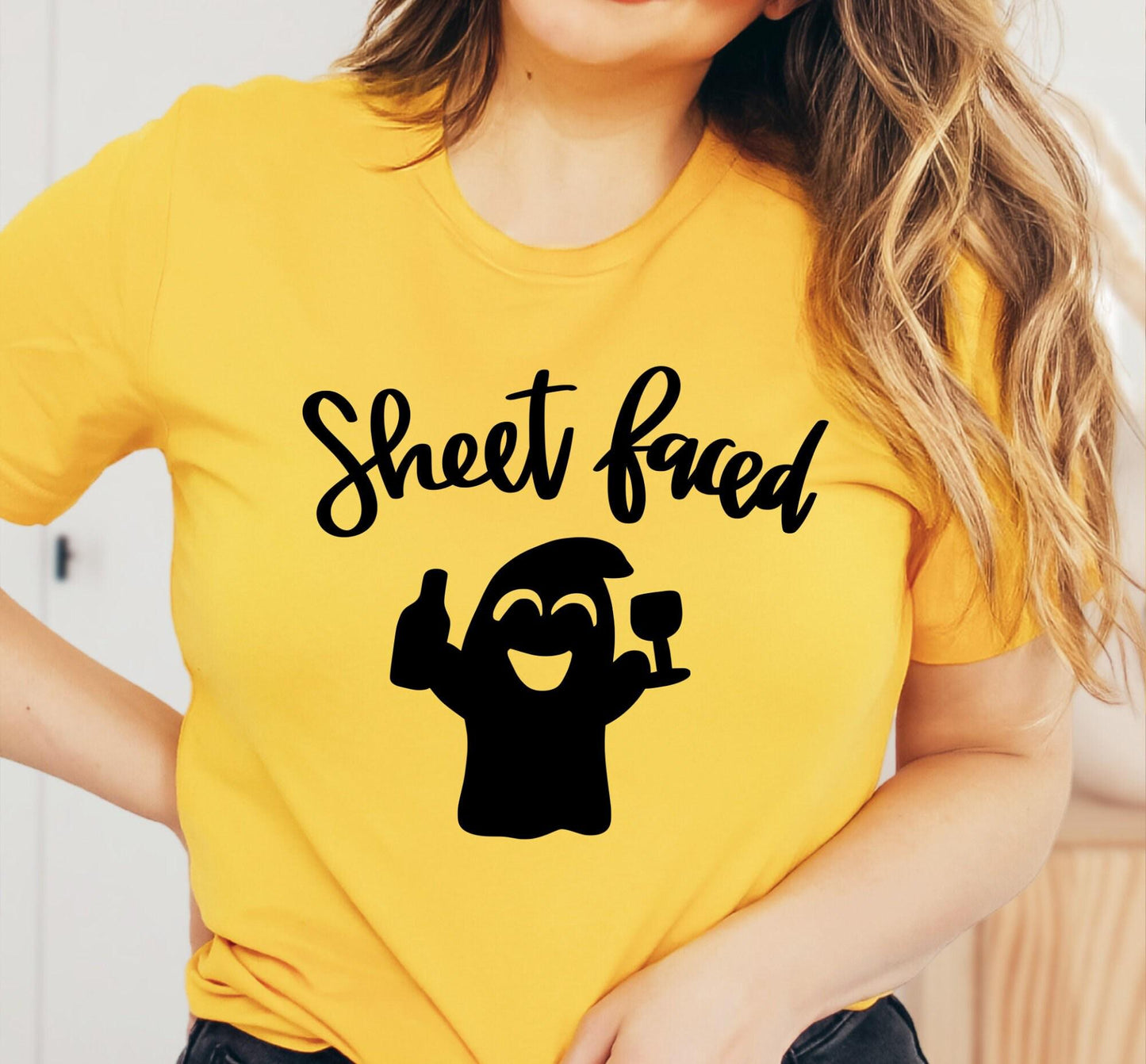 Womens Sheet Faced Cute Ghost Graphic T-Shirt