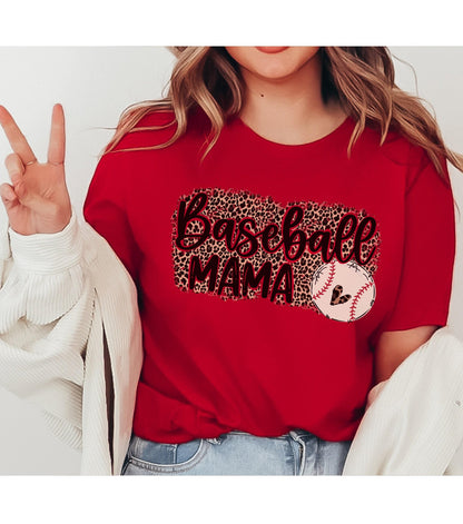 Baseball Mama Leopard Print Women's Graphic T-Shirt