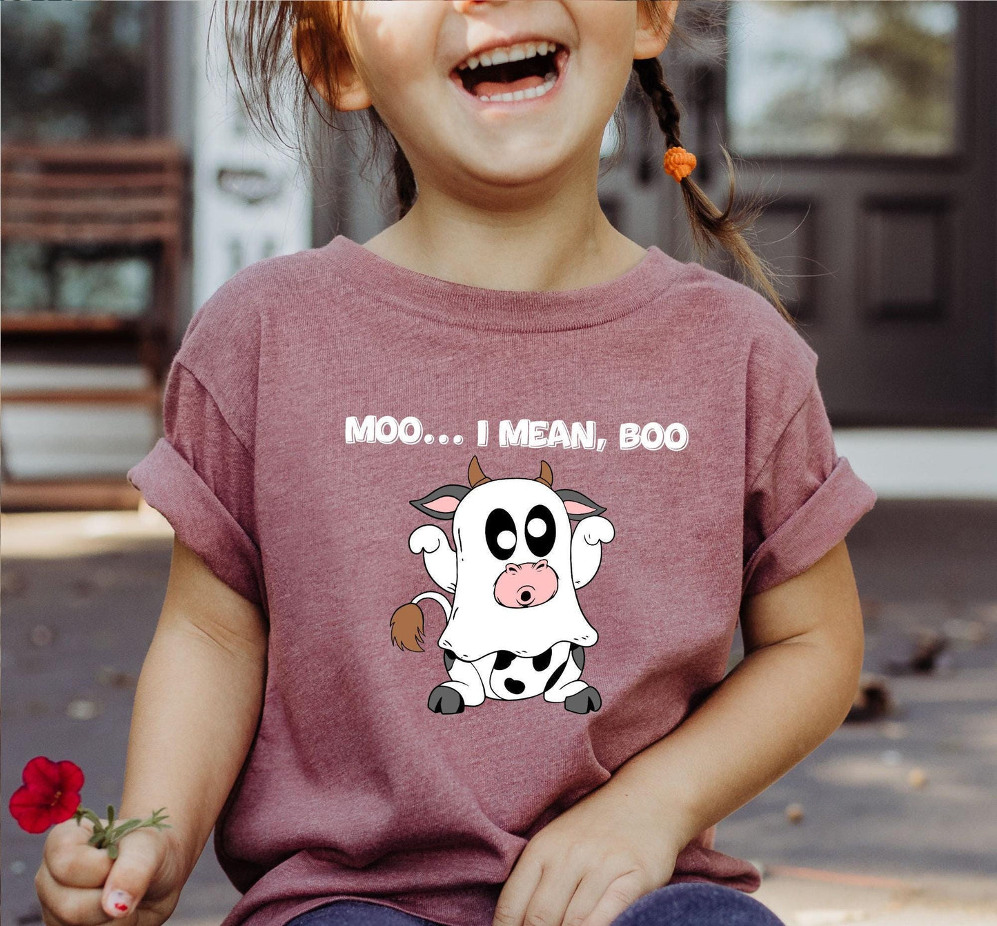 Moo I Mean Boo Cow Graphic T-Shirt