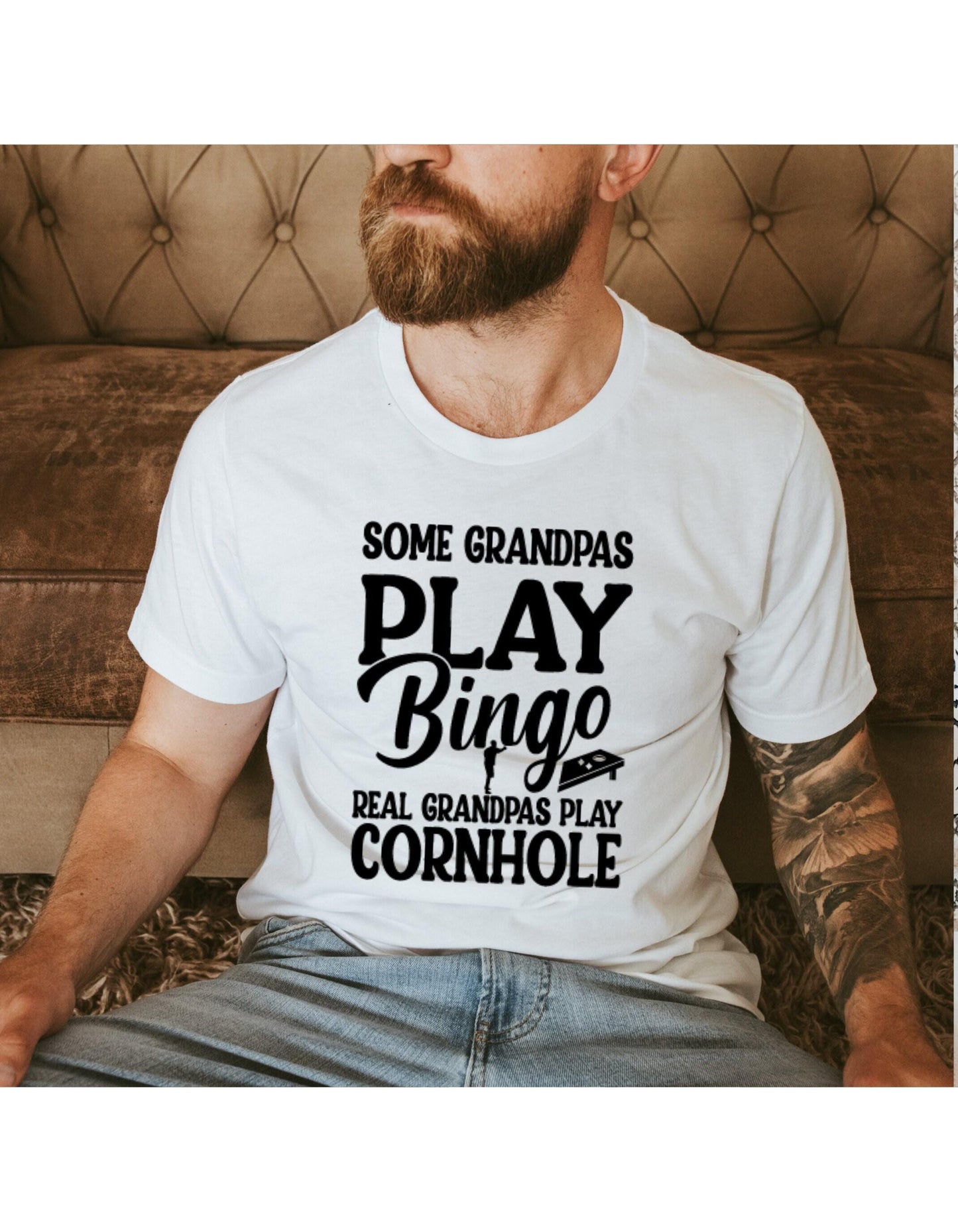 Some Grandpas Play Bingo Real Grandpas Play Cornhole Graphic T-Shirt