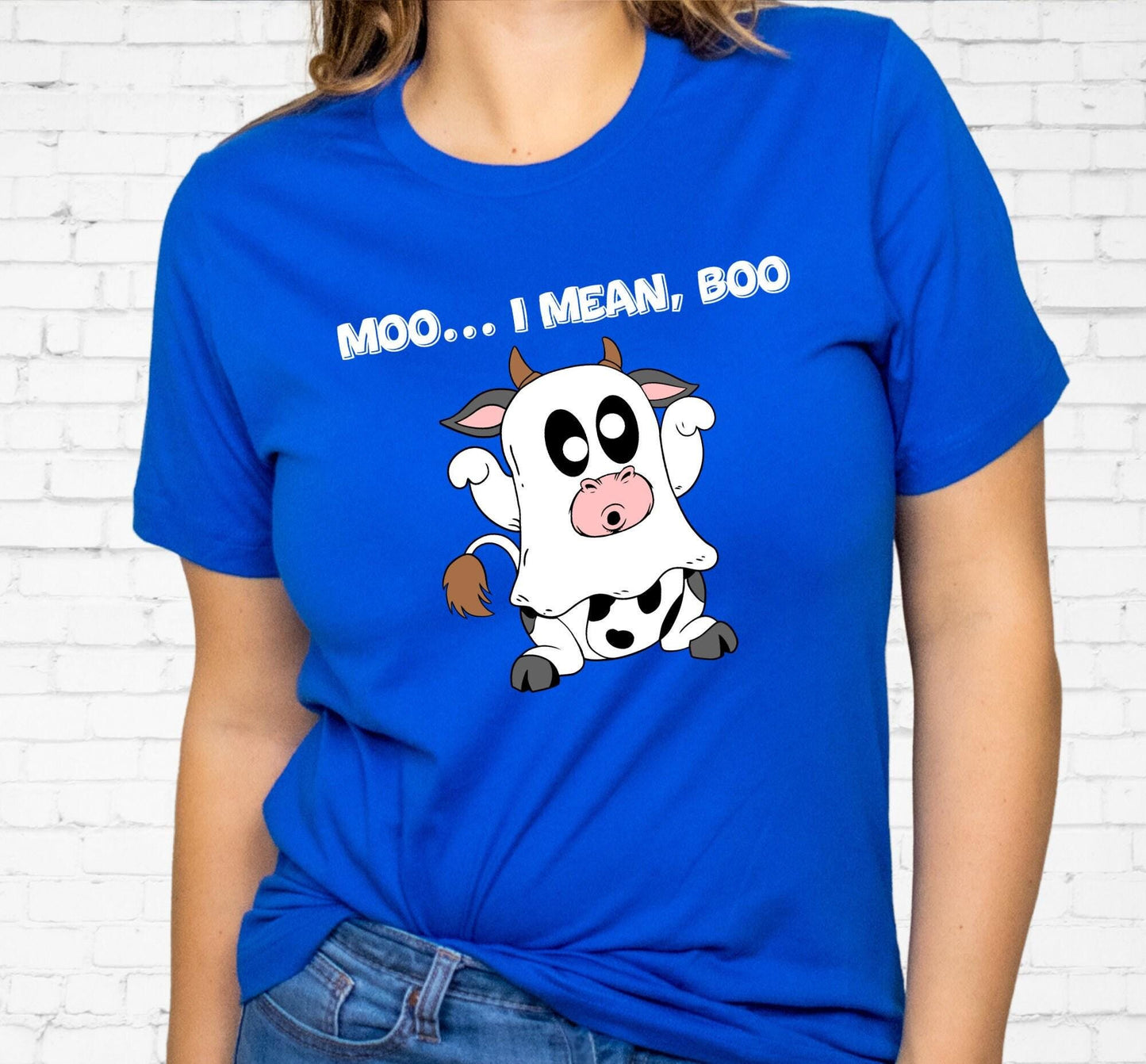 Moo I Mean Boo Cow Graphic T-Shirt