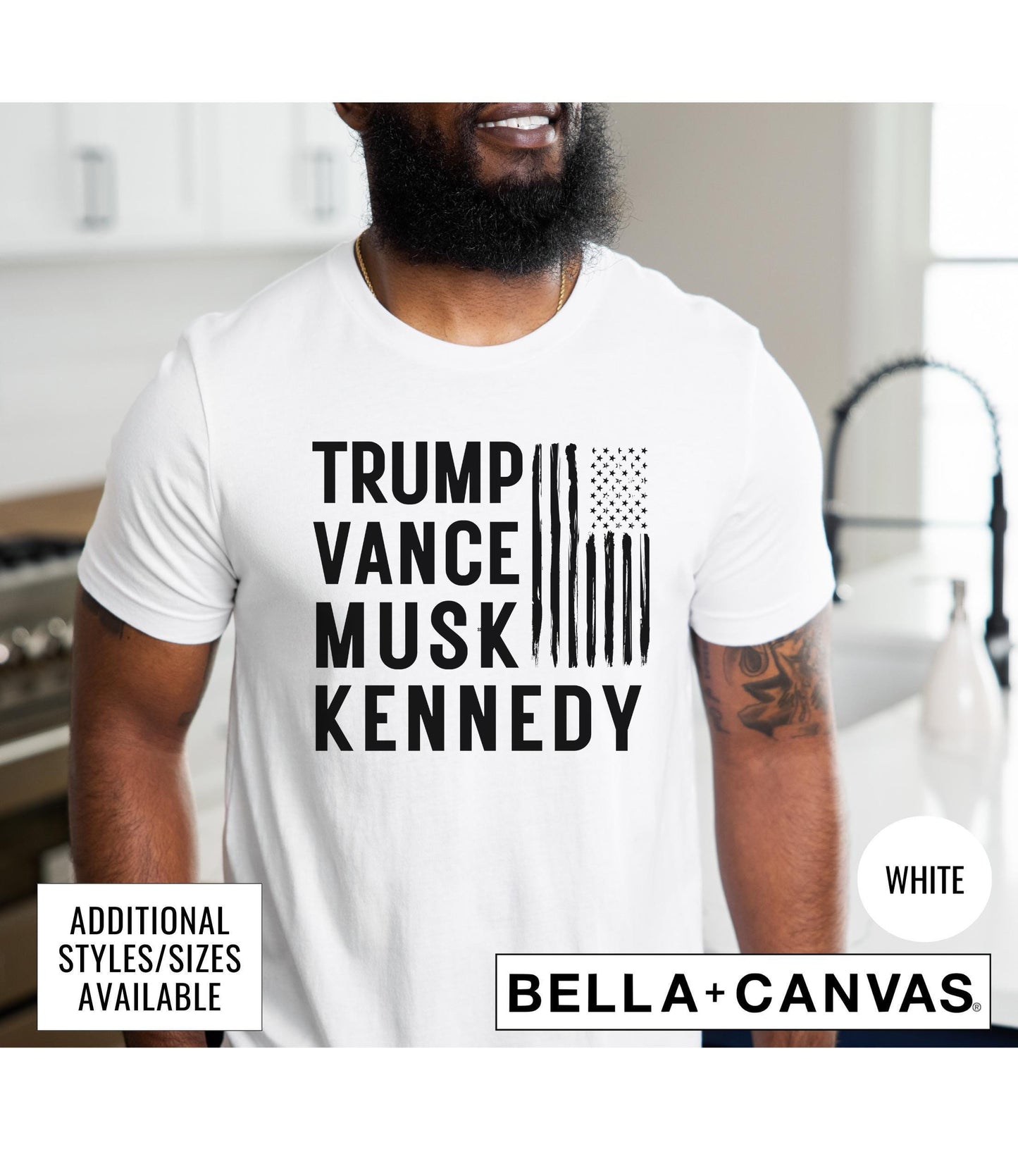 Trump Vance Musk Kennedy American Flag Graphic T-Shirt