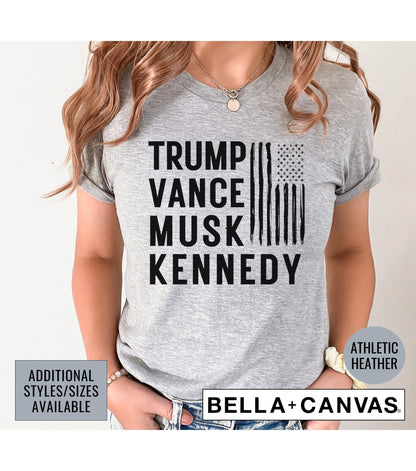 Trump Vance Musk Kennedy American Flag Graphic T-Shirt