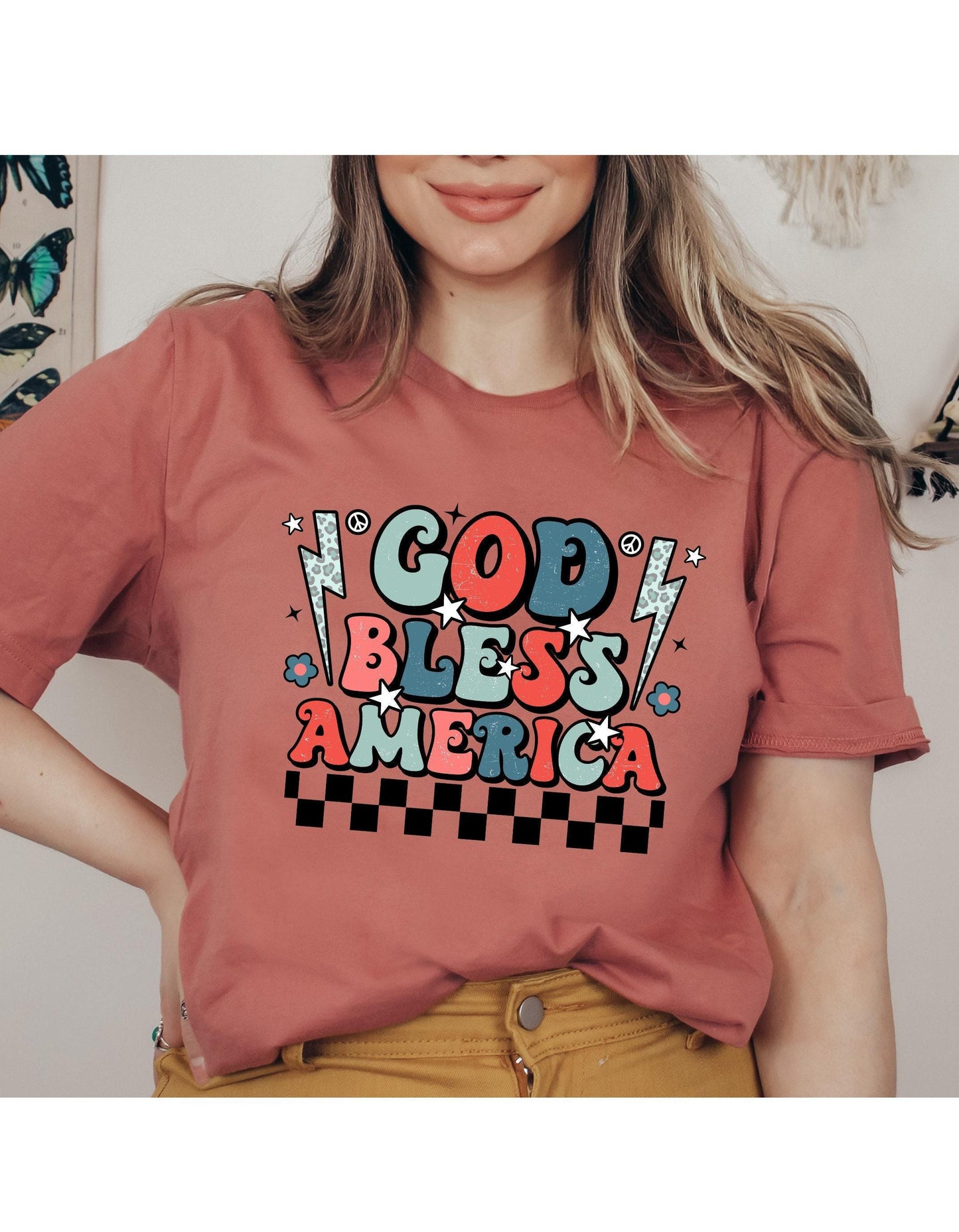 God Bless America Rock And Roll July 4th Graphic T-Shirt