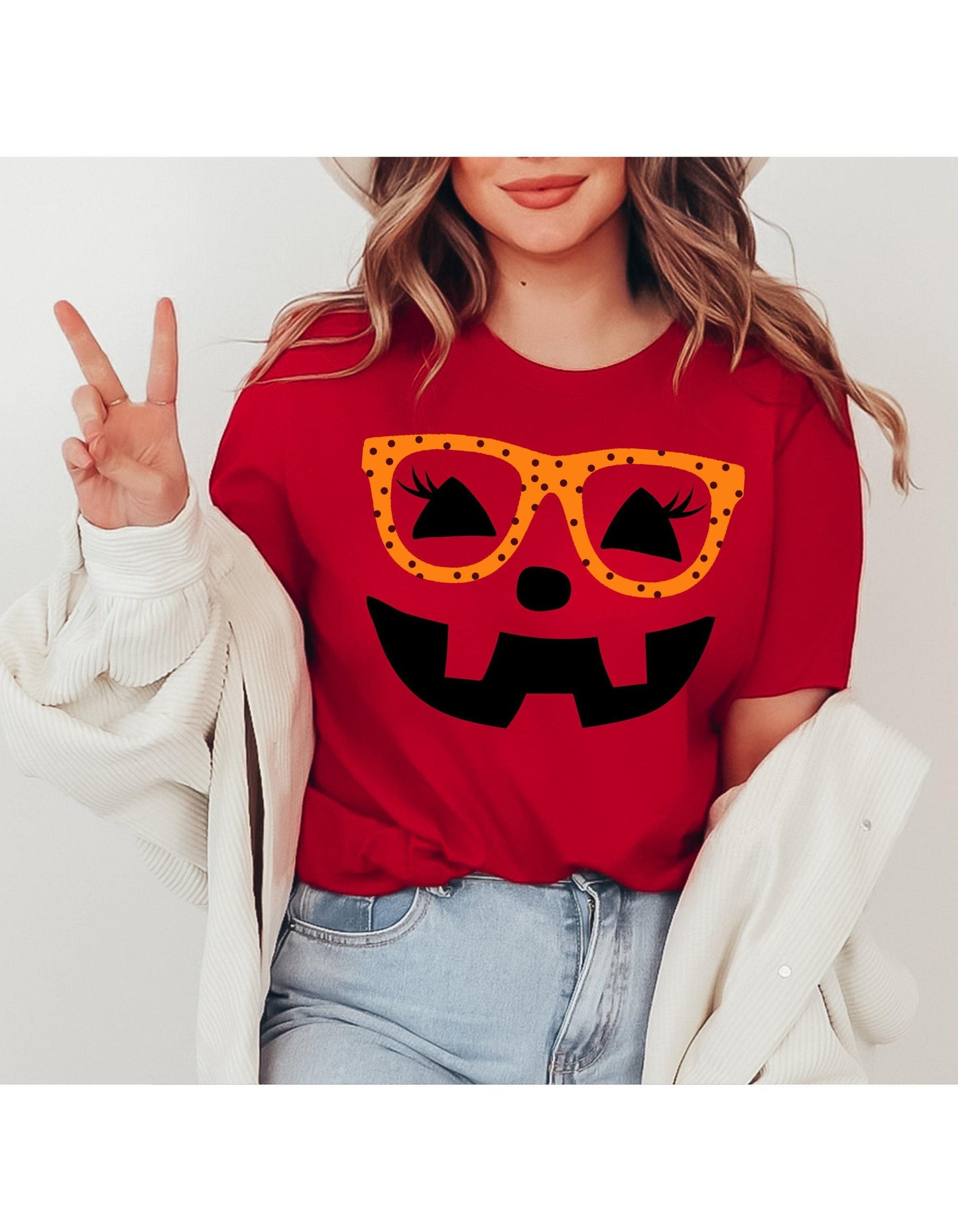 Cute Pumpkin Face Eyelashes And Glasses Women's Graphic T-Shirt