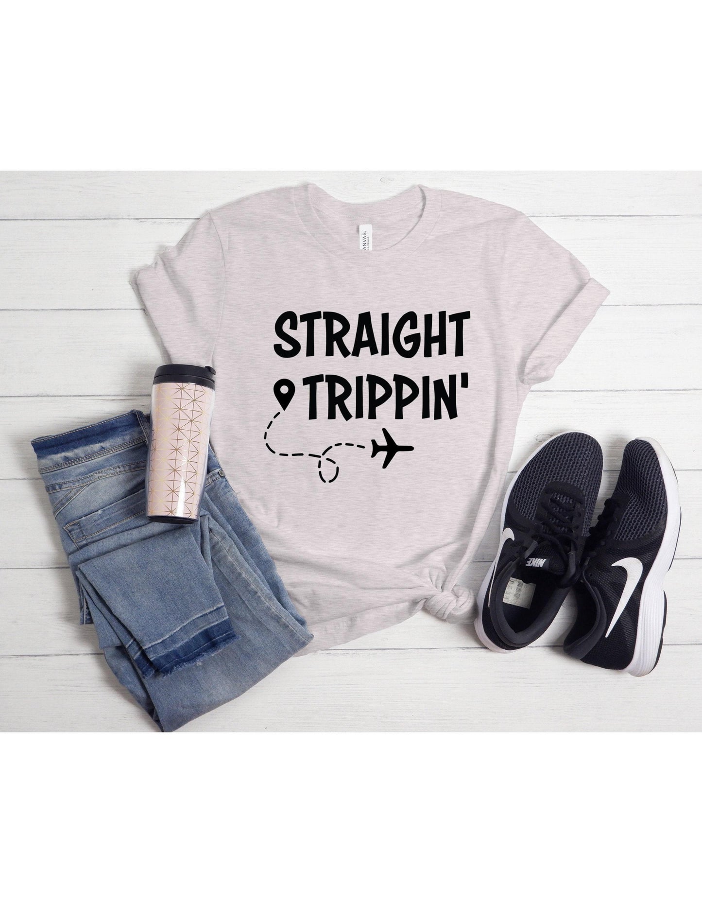 Straight Trippin Vacation Travel Graphic T-Shirt